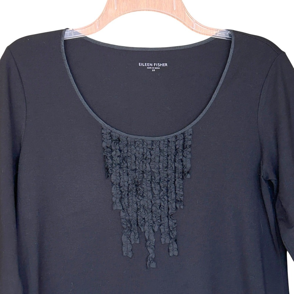 Eileen Fisher System Black Knit Dress Size XS Ribbon Detail Minimalist Capsule - Picture 2 of 6